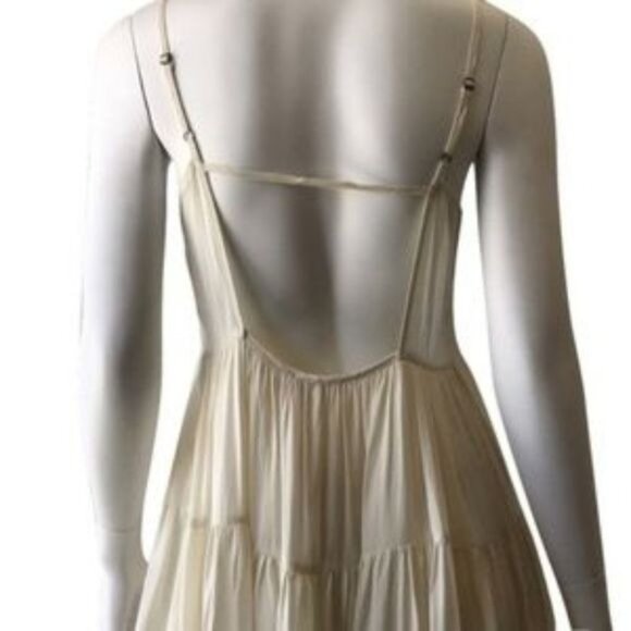 Flowy Cream Dress With Floral Accent Neckline - Picture 4 of 5